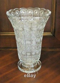 Bohemian Czech Vintage Crystal 10 Tall Vase Hand Cut Queen Lace 24% Lead Glass