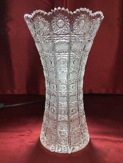 Bohemian Czech Vintage Crystal 12 Tall Vase Hand Cut Queen Lace Lead Glass