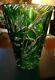 Bohemian Emerald Green Cut Lead Crystal Glass Vase 8 Tall