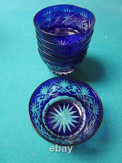 Bohemian Glass Cobalt Cut To Clear Vase Decanter Shot Paperweight Russian Egg