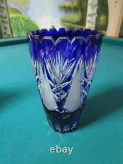 Bohemian Glass Cobalt Cut To Clear Vase Decanter Shot Paperweight Russian Egg