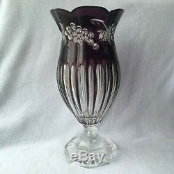 Bohemian Grapes Purple Cut to Clear Crystal Vase