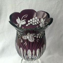 Bohemian Grapes Purple Cut to Clear Crystal Vase