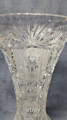 Bohemian Hand Cut Extra Large Queen Anne Lace 14h Crystal Vase Antique s-2B