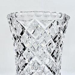 Bohemian Large Crystal Vase Diamond Cut. Not Marked