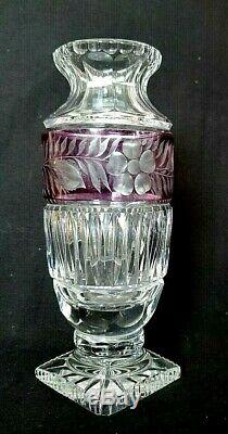 Bohemian Moser Czech Amethyst To Clear Etched Cut Crystal Glass Vintage Vase