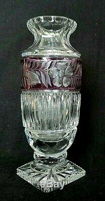 Bohemian Moser Czech Amethyst To Clear Etched Cut Crystal Glass Vintage Vase