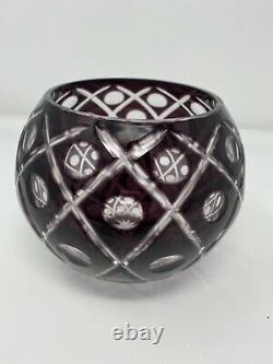Bohemian Vase Bowl Cut to Clear Crystal 1920 Vintage Amethyst