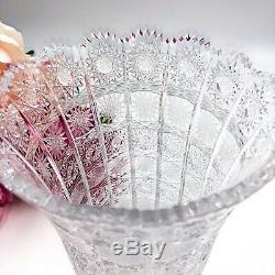 Bohemian Vintage Crystal Cut Vase Queen Lace Pattern, Cut Crystal