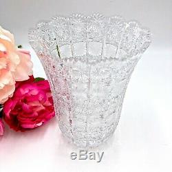 Bohemian Vintage Crystal Cut Vase Queen Lace Pattern, Cut Crystal