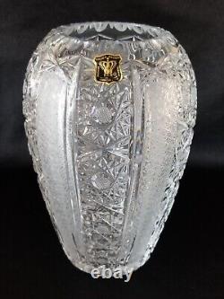 Bohemian W. Germany Hand Cut Glass Crystal QUEEN LACE Vase 9 x 6 inches