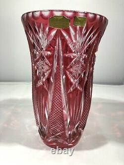 Bohemian West Germany Bavaria Hand Cut Lead Crystal Cranberry Red Glass Vase