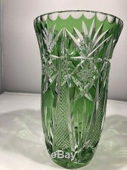 Bohemian West Germany Bavaria Hand Cut Lead Crystal Emerald Green Glass Vase