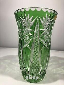 Bohemian West Germany Bavaria Hand Cut Lead Crystal Emerald Green Glass Vase