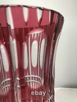 Bohemian West Germany Hand Cut Lead Crystal Cranberry Glass Vase