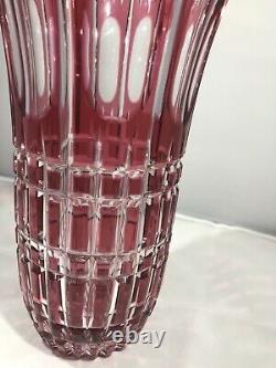 Bohemian West Germany Hand Cut Lead Crystal Cranberry Glass Vase