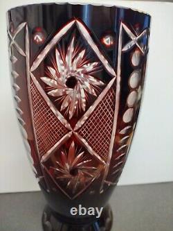 Bohemian large cranberry/ ruby red /cut to clear Bohemian glass vase