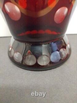 Bohemian large cranberry/ ruby red /cut to clear Bohemian glass vase