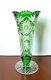 Bohemian Vintage Hand Cut To Clear Green Glass Tall Crystal Vase 8.5 H