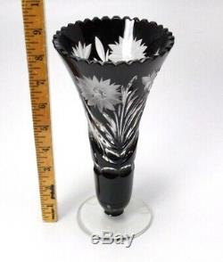 Brandenburg Crystal Germany Hand Made Hand cutting Crystal Vase Rare Black