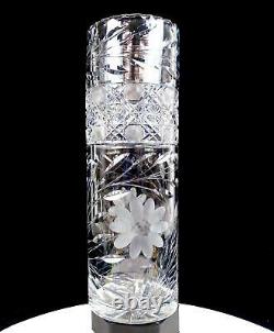 Brilliant Cut Crystal Daisy & Oleander Cane Button Large 12 Cylinder Vase 1920
