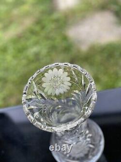 Brilliant Cut Glass Vase 12 ABP Etched Floral Diamond Corset Antique Ideal