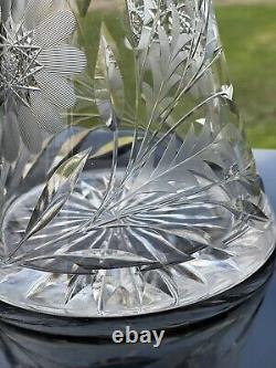 Brilliant Cut Glass Vase 12 ABP Etched Floral Diamond Corset Antique Ideal