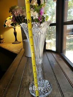 Brilliant Vintage RARE Cut Glass Crystal Vase Hawkes 12 tall