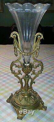 C1900 Dore Bronze & Cut Crystal Epergne Vase