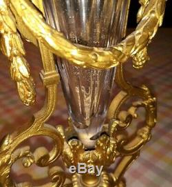 C1900 Dore Bronze & Cut Crystal Epergne Vase