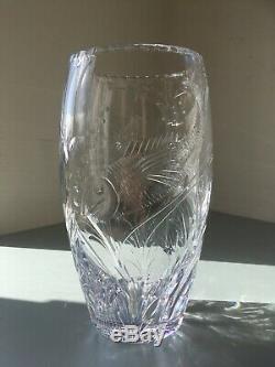 C1930s Antique Tudor Crystal Intaglio Cut / Engraved Glass Fish Vase, Art Deco