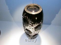 CAESAR CRYSTAL Black Vase Hand Cut to Clear Overlay Czech Bohemian Cased LG