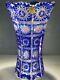 Caesar Crystal Blue Vase Blown Cut To Clear Overlay Czech Bohemia Cased Czech