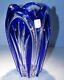 Caesar Crystal Cobalt Blue Vase Blown Cut To Clear Overlay Czech Bohemian Cased