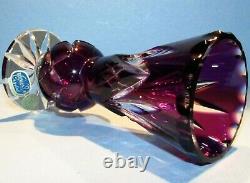 CAESAR CRYSTAL Purple Vase Blown Cut to Clear Overlay Czech Bohemia Cased NIB