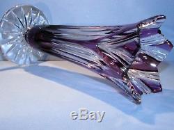 CAESAR CRYSTAL Purple Vase Hand Cut to Clear Overlay Czech Bohemia Bohemian