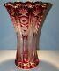 Caesar Crystal Red Vase Blown Cut To Clear Overlay Czech Bohemia Cased 10 In