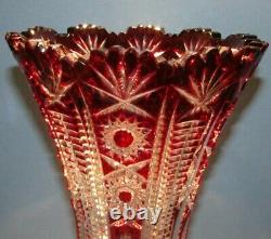 CAESAR CRYSTAL Red Vase Blown Cut to Clear Overlay Czech Bohemia Cased 10 in