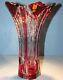 Caesar Crystal Red Vase Hand Cut To Clear Overlay Czech Bohemia Cased Glass