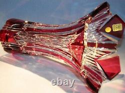 CAESAR CRYSTAL Red Vase Hand Cut to Clear Overlay Czech Bohemia Cased Glass