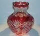 Caesar Crystal Red Vase Hand Cut To Clear Overlay Czech Bohemian Cased Art Glass
