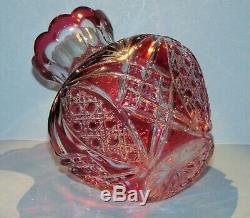 CAESAR CRYSTAL Red Vase Hand Cut to Clear Overlay Czech Bohemian Cased Art Glass