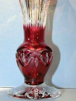 CAESAR CRYSTAL Red Vase Hand Cut to Clear Overlay Czech Bohemian Cased Blown