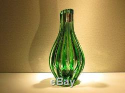 CAESAR CRYSTAL Vase Emerald Green Hand Cut to Clear Overlay Czech Bohemian Cased