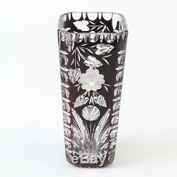CAESAR CRYSTAL Vase Hand Cut to Clear Overlay Czech Bohemian