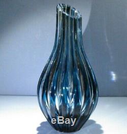 CAESAR CRYSTAL Vase Teal Azure Hand Cut to Clear Overlay Czech Bohemian Cased