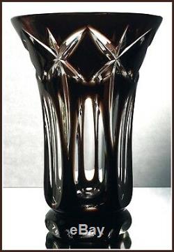 CHOCOLATE BROWN Trumpet Vase CUT TO CLEAR Lead CRYSTAL German WMF William Fraser