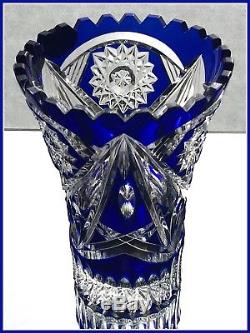COBALT BLUE Trumpet Vase CUT TO CLEAR CRYSTAL Brandenburg GERMANY Schoenborner