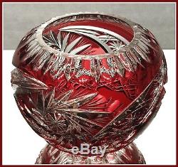CRANBERRY PINK RED 4½ Round Vase Rose Bowl CUT TO CLEAR LEAD CRYSTAL Germany