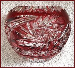 CRANBERRY PINK RED 4½ Round Vase Rose Bowl CUT TO CLEAR LEAD CRYSTAL Germany
